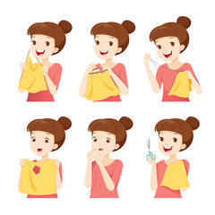 Girl Sewing Clothes By Hand Set, Needlework, Tailor, Handmade, Dressmaking, Hobby