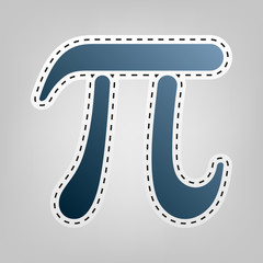 Pi greek letter sign. Vector. Blue icon with outline for cutting out at gray background.