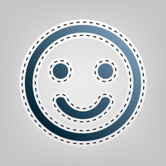 Fishing Hook sign illustration. Vector. Blue icon with outline for cutting out at gray background.