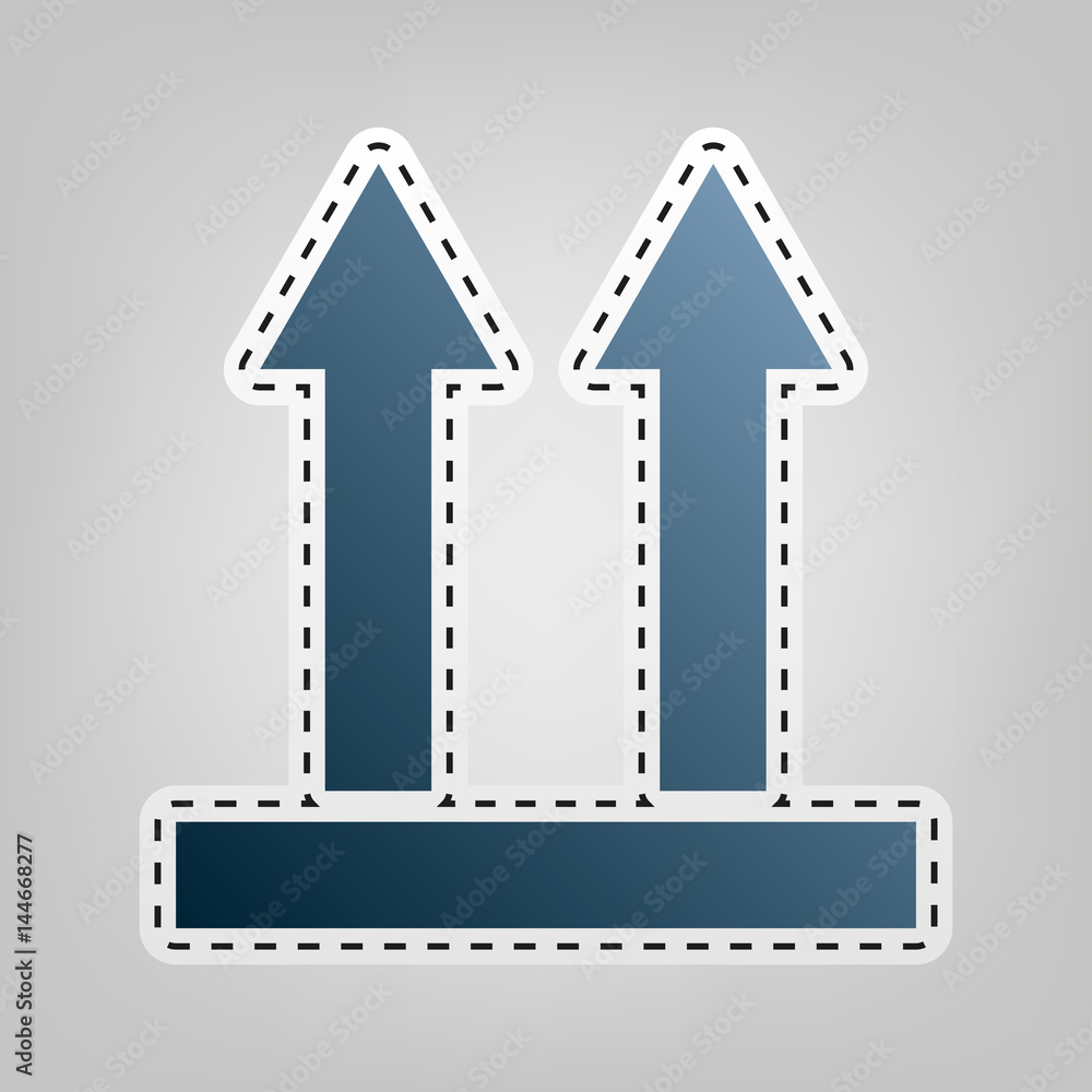Poster logistic sign of arrows. vector. blue icon with outline for cutting out at gray background.