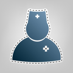 Doctor sign illustration. Vector. Blue icon with outline for cutting out at gray background.