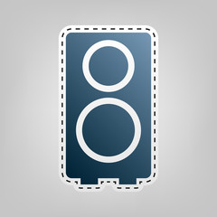 Speaker sign illustration. Vector. Blue icon with outline for cutting out at gray background.