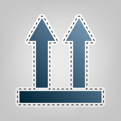 Logistic sign of arrows. Vector. Blue icon with outline for cutting out at gray background.