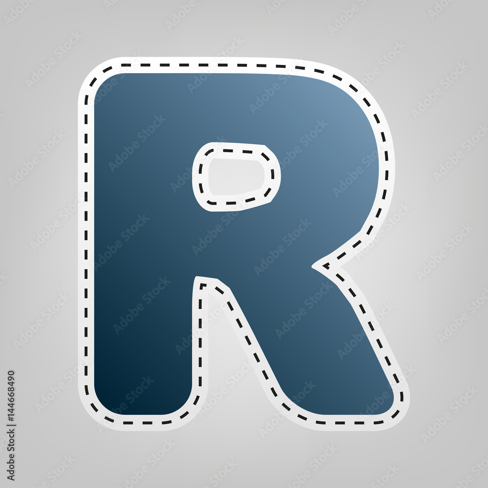 Fototapete letter r sign design template element. vector. blue icon with outline for cutting out at gray backgr