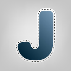 Letter J sign design template element. Vector. Blue icon with outline for cutting out at gray background.