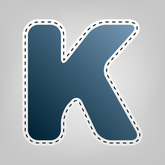 Fototapeta premium Letter K sign design template element. Vector. Blue icon with outline for cutting out at gray background.