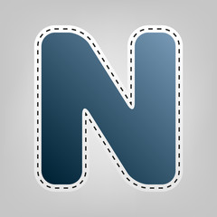 Letter N sign design template element. Vector. Blue icon with outline for cutting out at gray background.