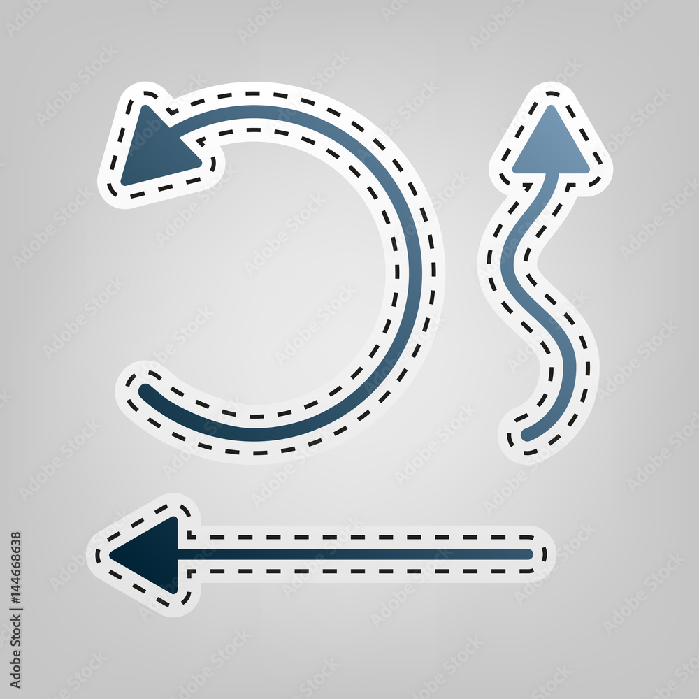 Poster simple set to interface arrows. vector. blue icon with outline for cutting out at gray background.