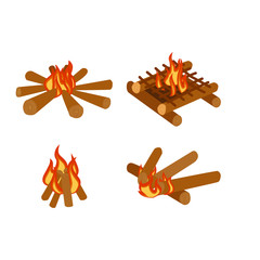 Isolated illustration of campfire logs burning bonfire and firewood stack vector