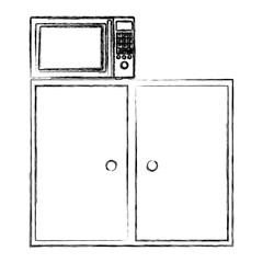 blurred silhouette of kitchen shelf and drawers with microwave vector illustration