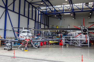 aircraft in the hangar.