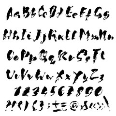 Hand drawn dry brush font. Modern brush lettering. Grunge style alphabet. Vector illustration.