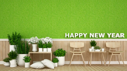 living area and indoor garden - 3D Rendering