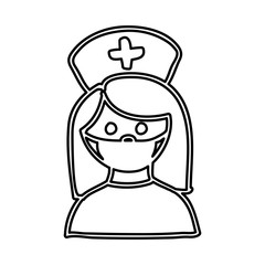 monochrome hand drawn contour of female nurse half body vector illustration