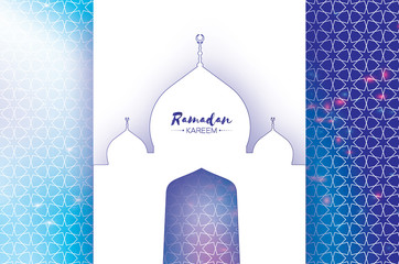 Ramadan Kareem Greeting card. Paper cut Mosque. Space for text.