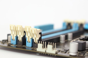 computer motherboard on a white background