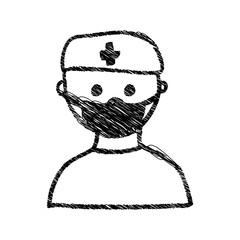 silhouette drawing half body doctor with mask vector illustration