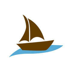 brown silhouette boat in the blue ocean vector illustration