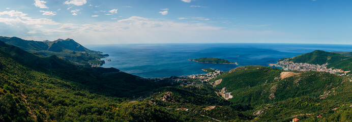 Fototapeta na wymiar Budva Riviera in Montenegro. Sea coast and the mountains