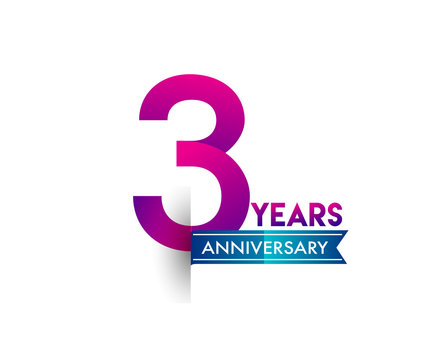 three years anniversary celebration logotype colorful design with blue ribbon, 3rd birthday logo on white background