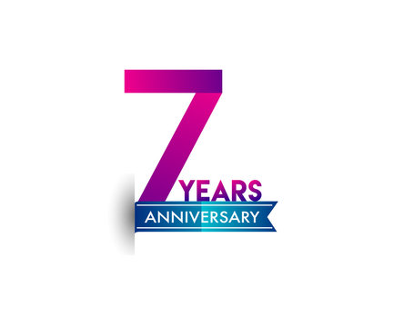 seven years anniversary celebration logotype colorful design with blue ribbon, 7th birthday logo on white background