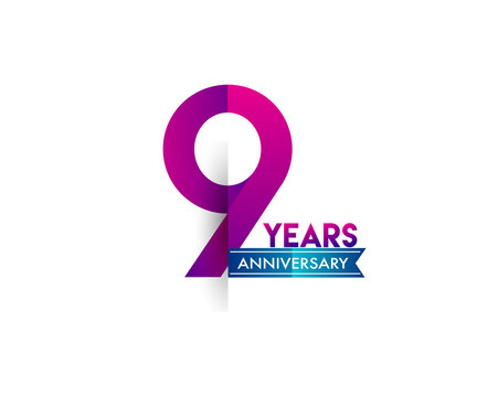 nine years anniversary celebration logotype colorful design with blue ribbon, 9th birthday logo on white background