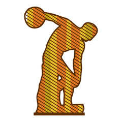 color silhouette of discobolus sculpture with background striped vector illustration