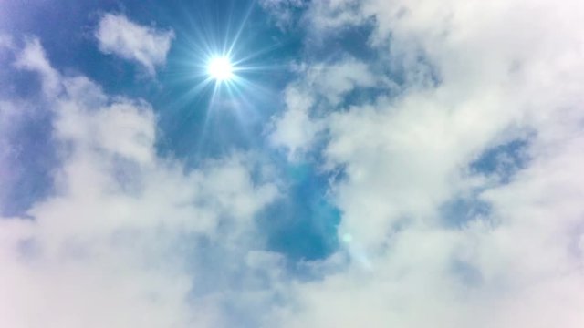 Airplane fly by sunny day blue sky.
