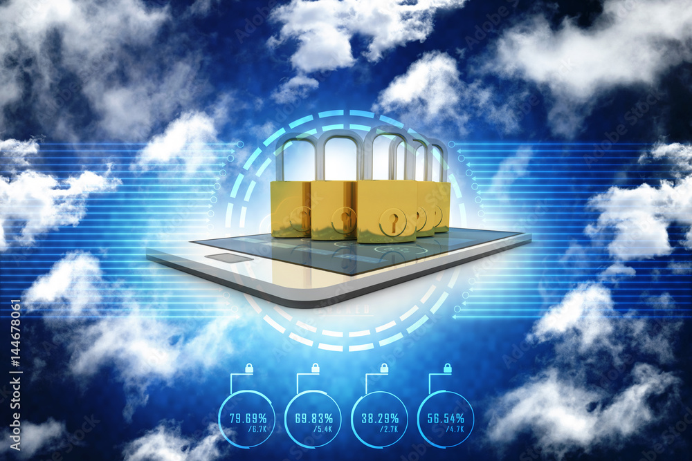 Poster 3d rendering transmitter mobile wifi with lock