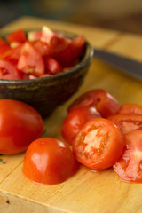 Slices of tomatoes. Chopped tomatoes.Fresh tomatoes Healthy food concept. Close up. Selective focus