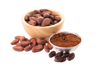 Chocolate with cacao, isolated on white background