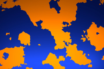 Abstract background with imaginary map contour in orange and blue colors. Digitally generated image.