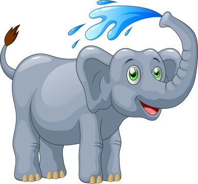 Cartoon funny elephant spraying water. Vector illustration