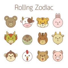 cute chinese zodiac face cartoon set (circle style)