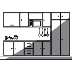 monochrome silhouette of modern kitchen cabinets vector illustration