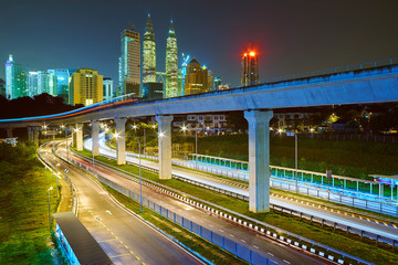 Fototapeta na wymiar Night view of traffic in Kuala Lumpur