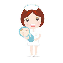 Nurse holding baby boy. 