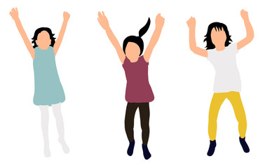 Little girls jumping, colored silhouettes, vector illustration