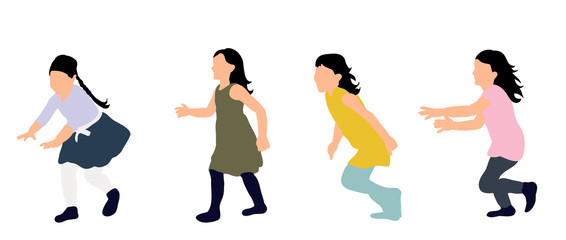 Little girls running, colored silhouettes, vector illustration