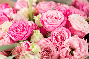 Bouquet of roses and Other colors flowers. closeup, can be used as a background or card