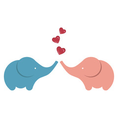 blue and rose elephants with hearts