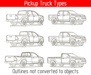 TRUCK pickup types template drawing vector outlines not converted to objects - obrazy, fototapety, plakaty