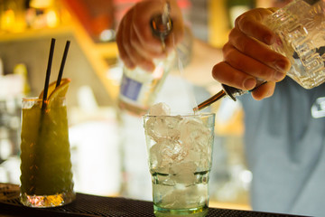 alcoholic cocktail is pours