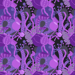 Obraz premium Seamless fantasy pattern. Violet and purple plants on dark background
