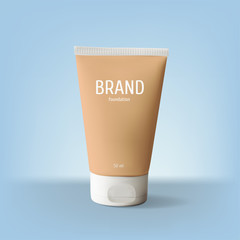 Package design cosmetic products. Foundation realistic tube.
