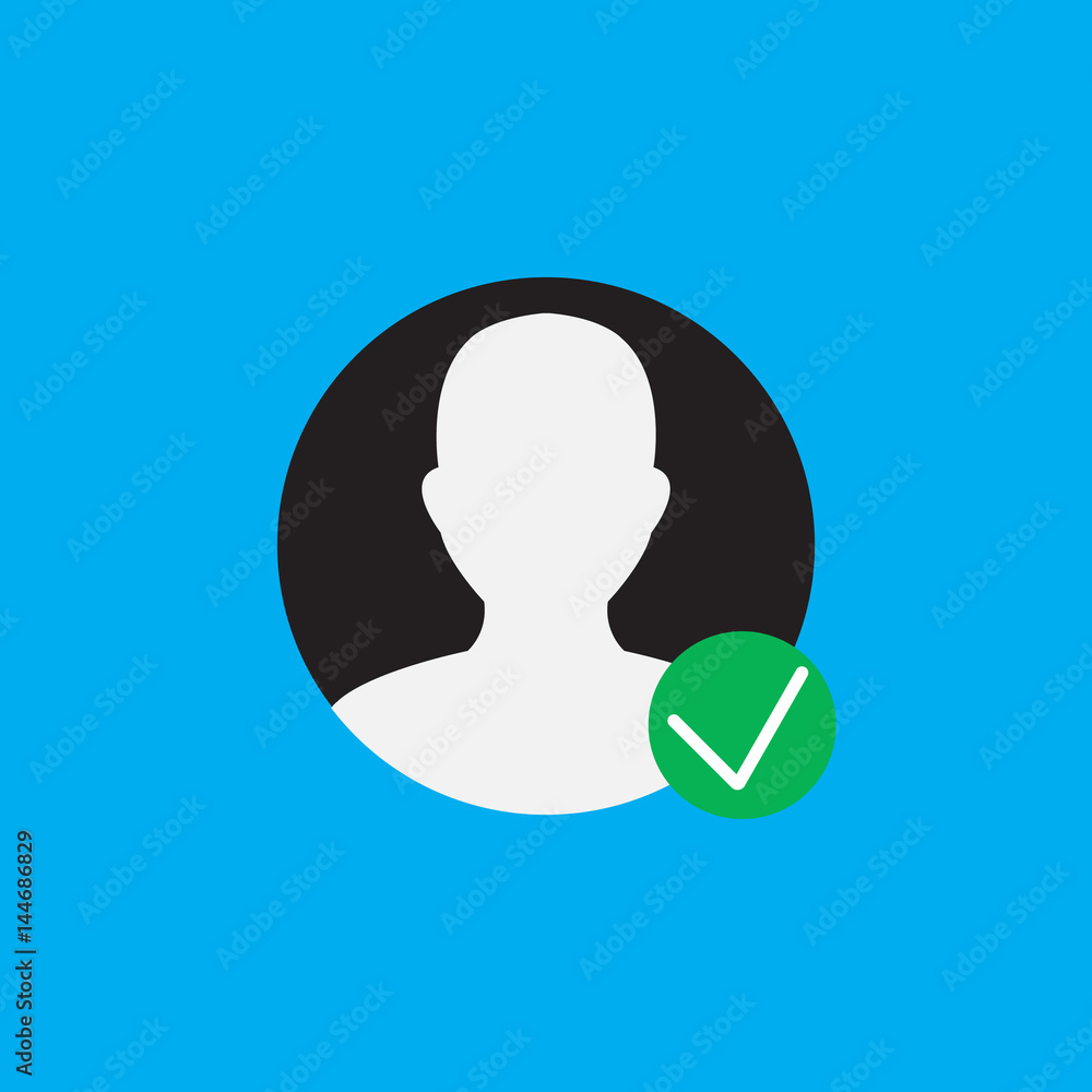 Poster user profile symbol with check mark. verified account icon vecto