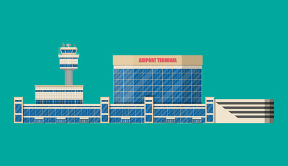 Airport control tower, terminal building - obrazy, fototapety, plakaty