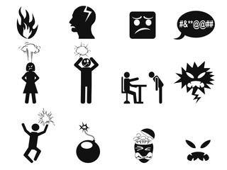 black angry icons set