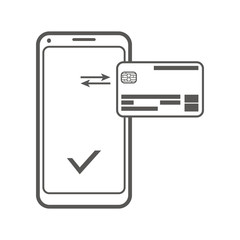 Business icon, management. Simple vector icon of a smartphone with credit card connected. Flat style.
