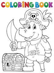 Coloring book pirate hippo image 1
